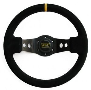 QSP Suede Steering Wheel Black 2-Spoke 330mm, 65mm Depth (Universal)