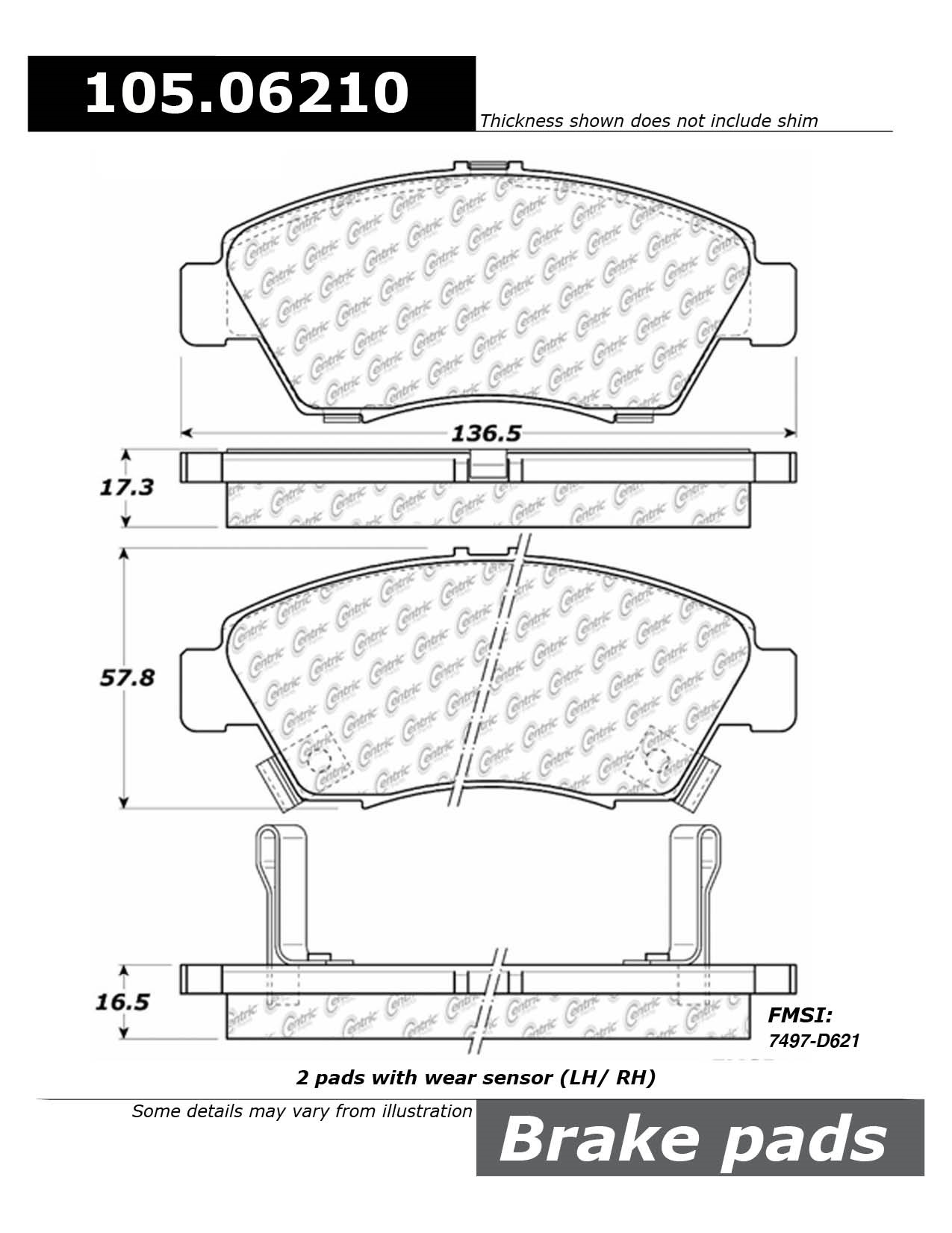 Centric Posi Quiet Ceramic Brake Pads Front (DelSol/Civic 91-96 VTI/Civic 95-01 1.5/1.6 2/3/4dr/Civic 99-01 1.4 3dr/Civic 01-05 1.7 2dr) 2 105.06210