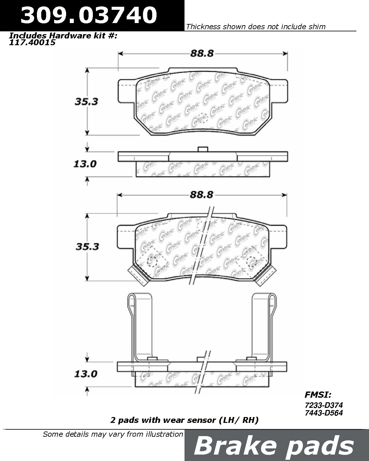 Stoptech Street Performance Brake Pads Rear (Civic/CRX 87-93 1.6i VTEC/Civic 91-01 ESi/VTi/Del Sol/Jazz/Fit 04-12/Prelude 87-92) 2 309.03740