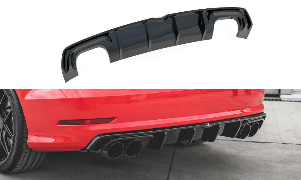 Maxton Design Audi A3 13-16 S-Line Saloon Rear Diffuser - GLOSS BLACK (2013-2016) 5 au s3 3 s rs1g