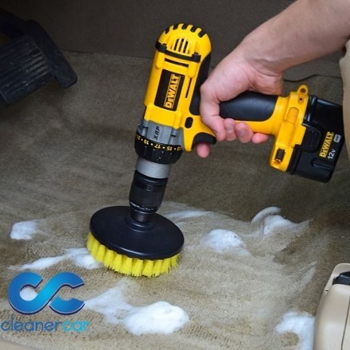 CleanerCar Drill Upholstery and Carpet Brush - 2" & 4" 7 cleanercar drill brush action shot 1