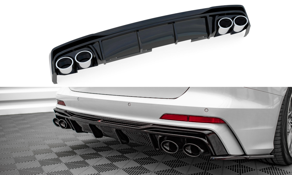 Maxton Design Audi A6 19+ REAR VALANCE + TIPS - GLOSS BLACK (2019+) 3 eng pm rear valance exhaust ends imitation audi s6 a6 s line c8 11626 1