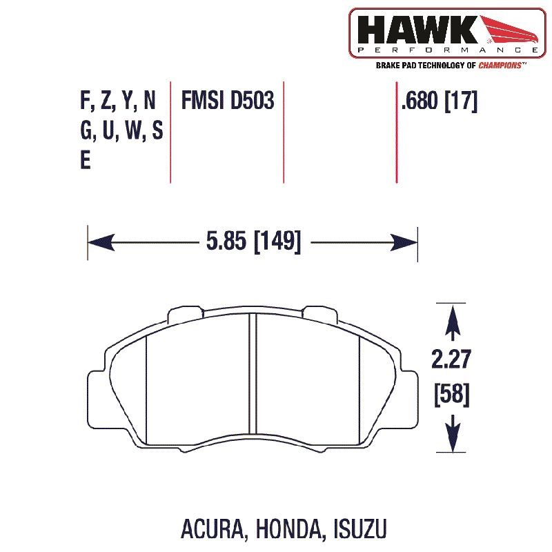 Hawk Brake Pads Front DTC-60 (Honda) 2 hb143