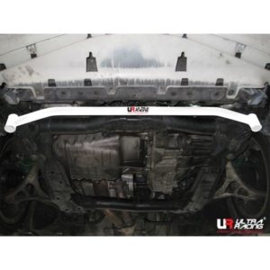 Ultra Racing 2-Point Front Lower Tiebar (Integra 01-06 DC5) 7 Ultra Racing DC5 2-point front lower bar in white seen from underneath the car