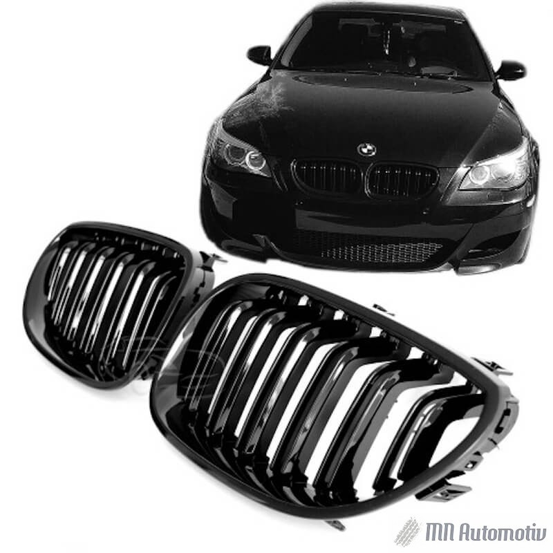 BMW 5 Series E60 Black Grilles (2004-2011) 2 twin fin gloss