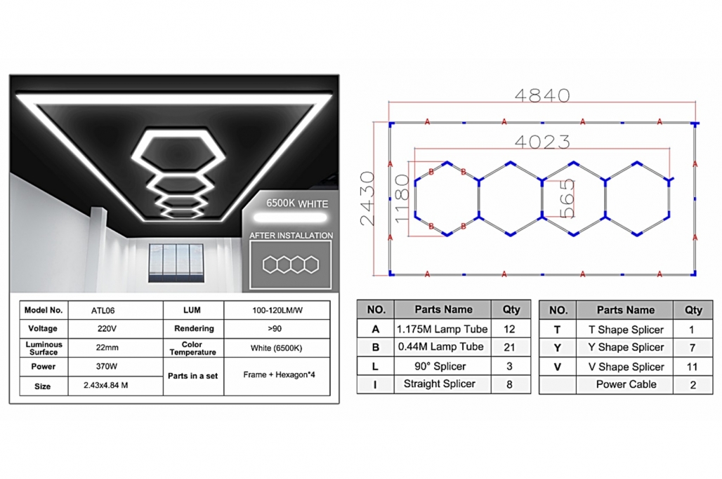 LED Hex Lights - Honeycomb Ceiling Light System 4.03 x 1.18 m 3 LED Hex Lights - Honeycomb Ceiling Light System 4.03 x 1.18 m - Image 3