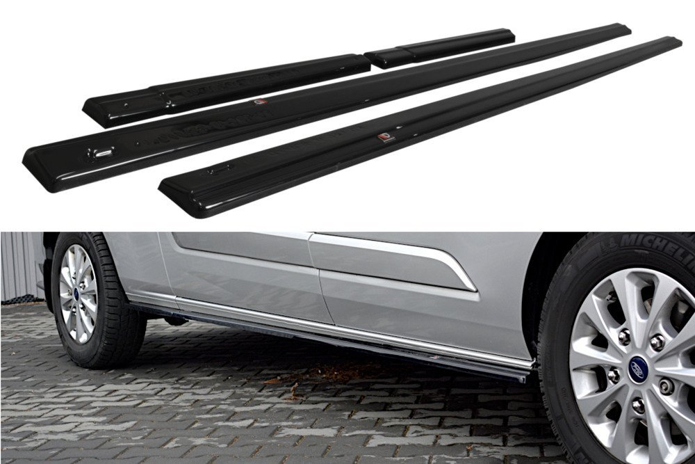 Maxton Design Ford Transit Custom Mk1 Side Skirt Extensions - GLOSS BLACK (Mk1 2013-2023) 2 eng pm side skirts diffusers ford transit custom mk 1 fl 2018 6874 1