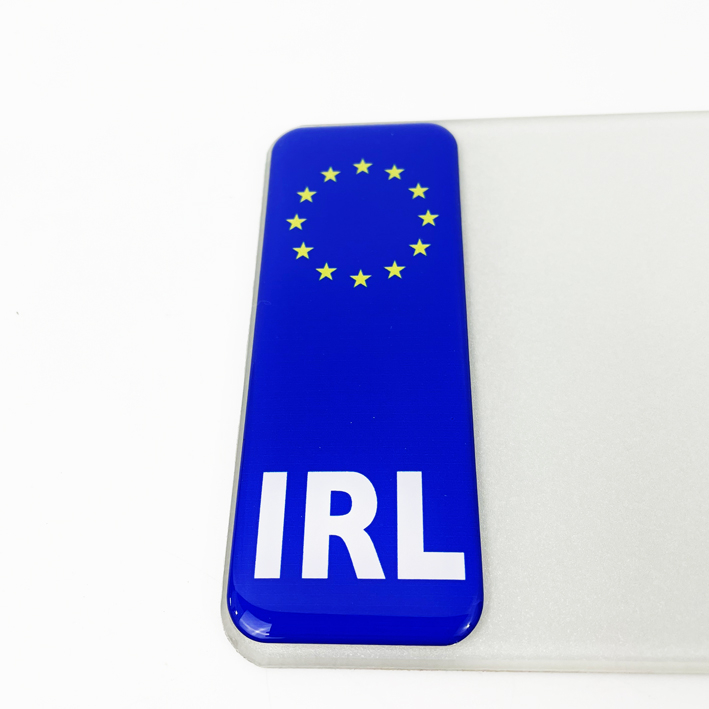 Individual GEL Number Plates - Standard Oblong/Rectangular 5 irl blue gel badge