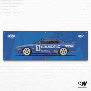 SAITOWORKS Heritage Collection: Calsonic Impul Racing Group A Nissan Skyline R32 GTR Workshop Banner