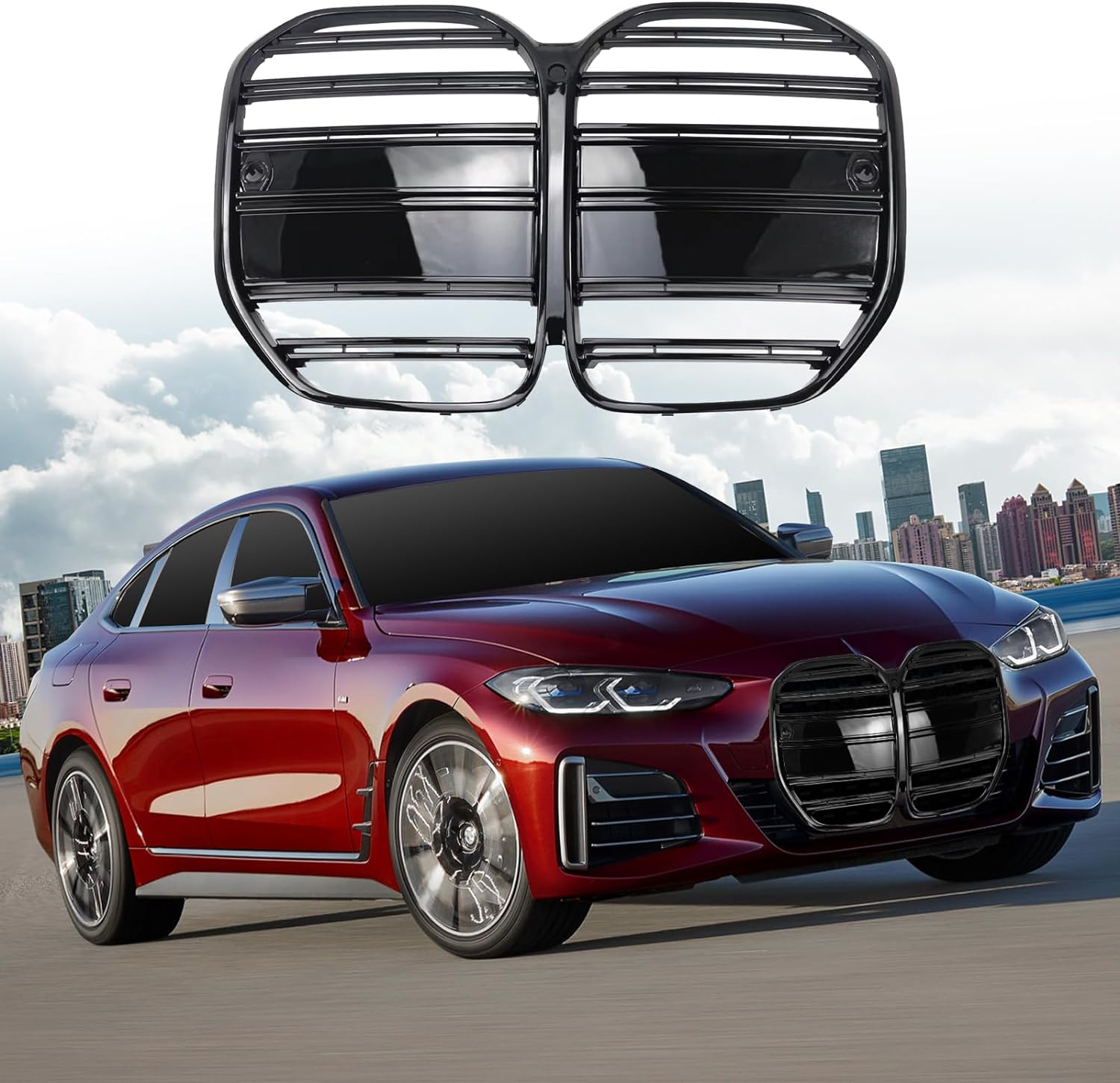 BMW 4 Series G26 Black Kidney Grilles - Gloss Black Twin Fin (2021-2023) 1 BMW 4 Series G26 Black Kidney Grilles - Gloss Black Twin Fin (2021-2023)