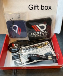 Maxton Design Gift Box which includes key ring, pen, stickers, badges & air freshener!