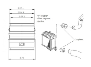 Forge Alloy Male to Male Bayonet 65mm Coupler with Offset Nipples
