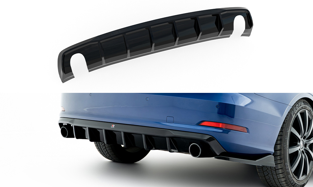 Maxton Design Audi A3 Saloon Rear Diffuser - Single Left & Right Exit Gloss Black (SE 13-16) 2 Maxton Design Audi A3 Saloon Rear Diffuser - Single Left & Right Exit Gloss Black (SE 13-16) - Image 2