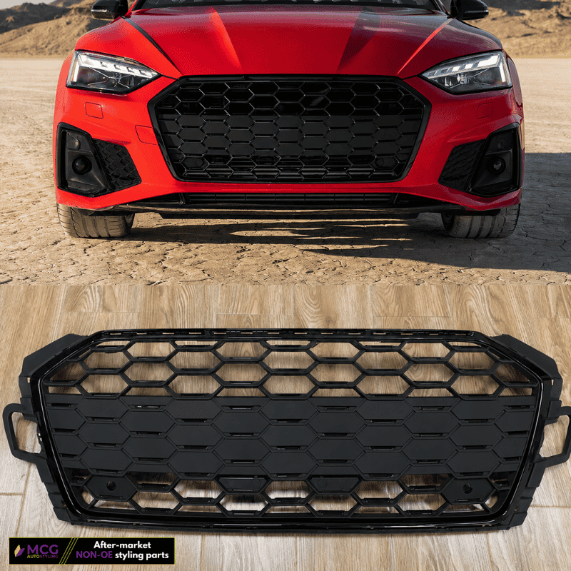Audi A5 Grille – RS Style Gloss Black Honeycomb (2019-2024) 2 Audi A5 Grille – RS Style Gloss Black Honeycomb (2019-2024) - Image 2