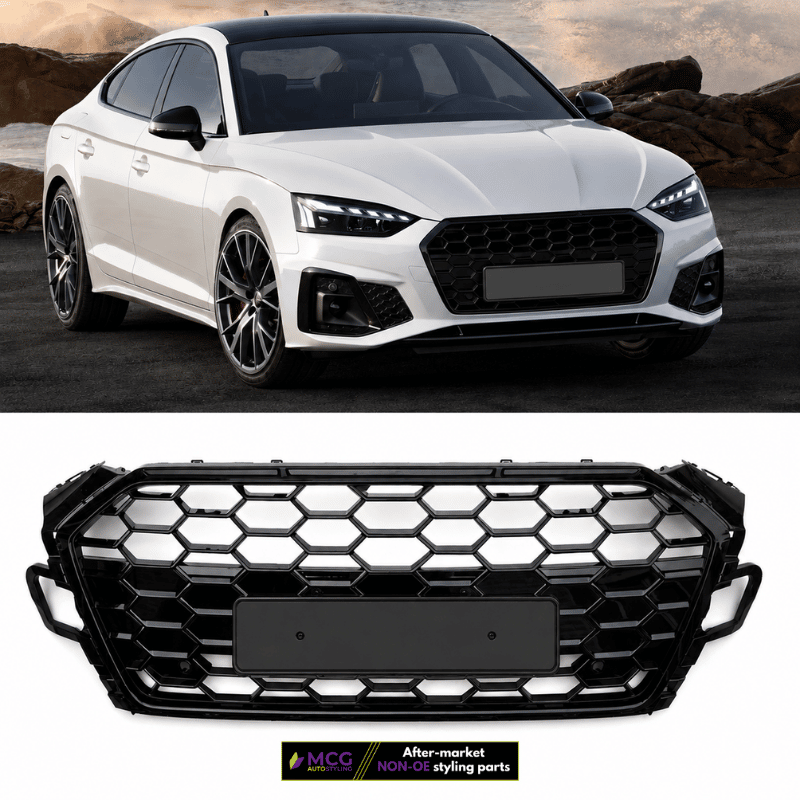 Audi A5 Grille – RS Style Gloss Black Honeycomb (2019-2024) 1 Audi A5 Grille – RS Style Gloss Black Honeycomb (B8.5 2019-2024)