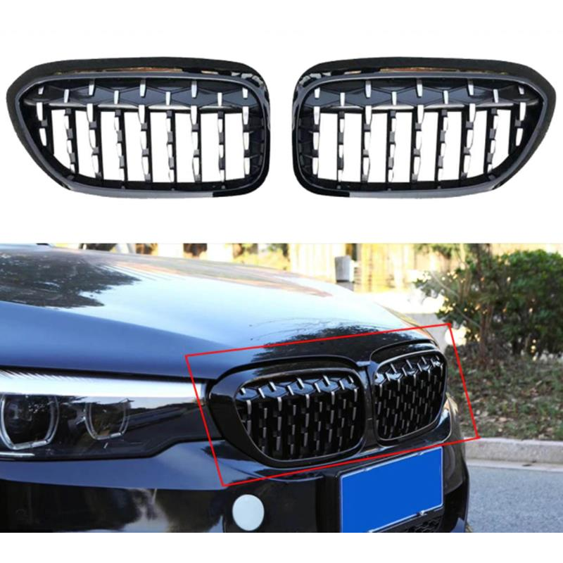 BMW 5 Series G30 Kidney Grilles - Diamond Style Gloss Black / Chrome (2017-2020) 1 BMW 5 Series G30 Kidney Grilles - Diamond Style Gloss Black / Chrome (2017-2020)