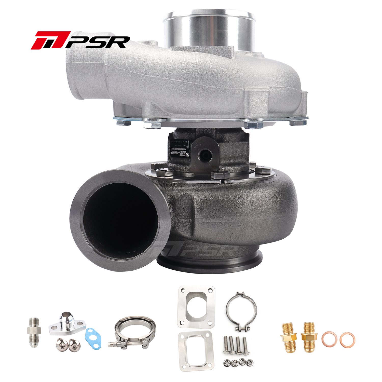 Pulsar Turbo - PSR3582 Compact Dual Ball Bearing Turbocharger - V-BAND INLET. V-BAND OUTLET. 1.01A/R + T4 Adapter 1 Pulsar Turbo - PSR3582 Compact Dual Ball Bearing Turbocharger - V-BAND INLET. V-BAND OUTLET. 1.01A/R + T4 Adapter
