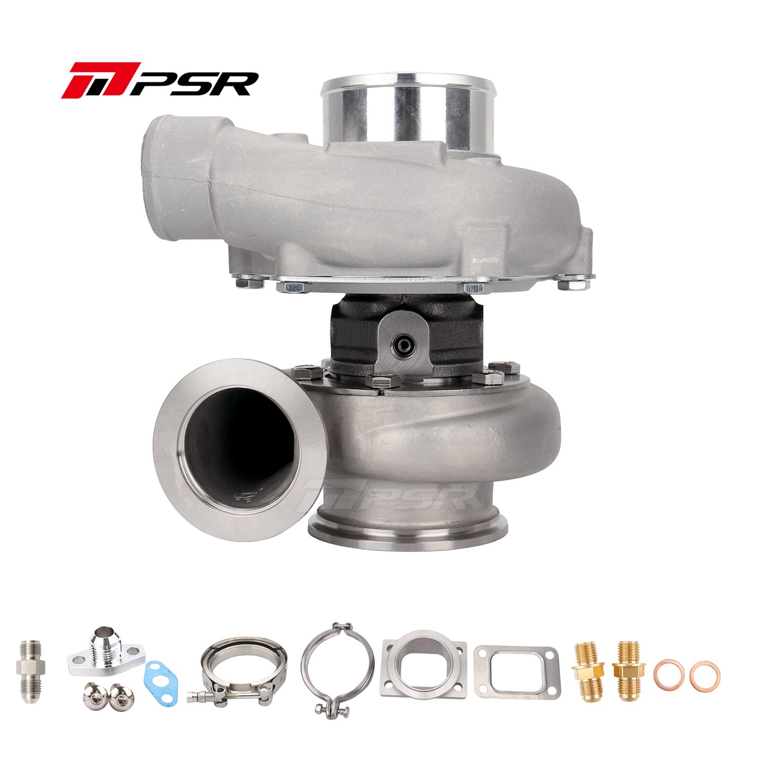 Pulsar Turbo - PSR3576 Compact Dual Ball Bearing Turbocharger - STAINLESS STEEL V-BAND INLET. V-BAND OUTLET. 1.03A/R + T3 Adapter 1 Pulsar Turbo - PSR3576 Compact Dual Ball Bearing Turbocharger - STAINLESS STEEL V-BAND INLET. V-BAND OUTLET. 1.03A/R + T3 Adapter