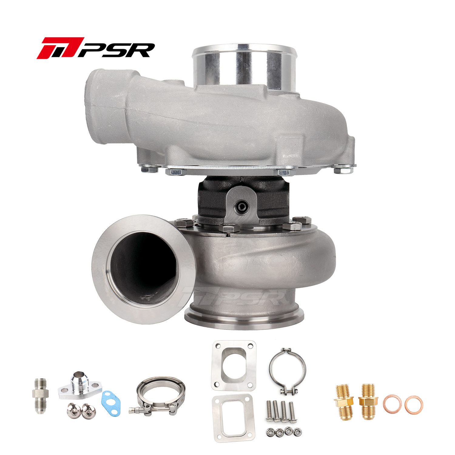 Pulsar Turbo - PSR3582 Compact Dual Ball Bearing Turbocharger - STAINLESS STEEL V-BAND INLET. V-BAND OUTLET. 1.03A/R + T4 Adapter 1 Pulsar Turbo - PSR3582 Compact Dual Ball Bearing Turbocharger - STAINLESS STEEL V-BAND INLET. V-BAND OUTLET. 1.03A/R + T4 Adapter