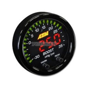 AEM - X-Series Boost Pressure Gauge -30inHg 35PSI / -1-2 5Bar Black Bezel and Black Faceplate 7 Pressure Gauge
