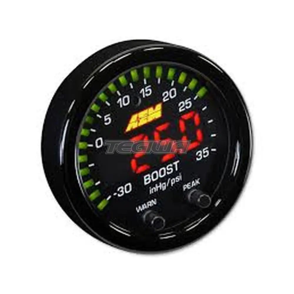 AEM - X-Series Boost Pressure Gauge -30inHg 35PSI / -1-2 5Bar Black Bezel and Black Faceplate 1 Pressure Gauge