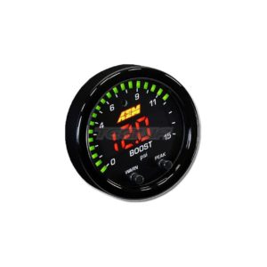 AEM - X-Series Pressure Gauge 0~15PSI Black Bezel and Black Boost/Fuel Faceplate 7 Pressure Gauge