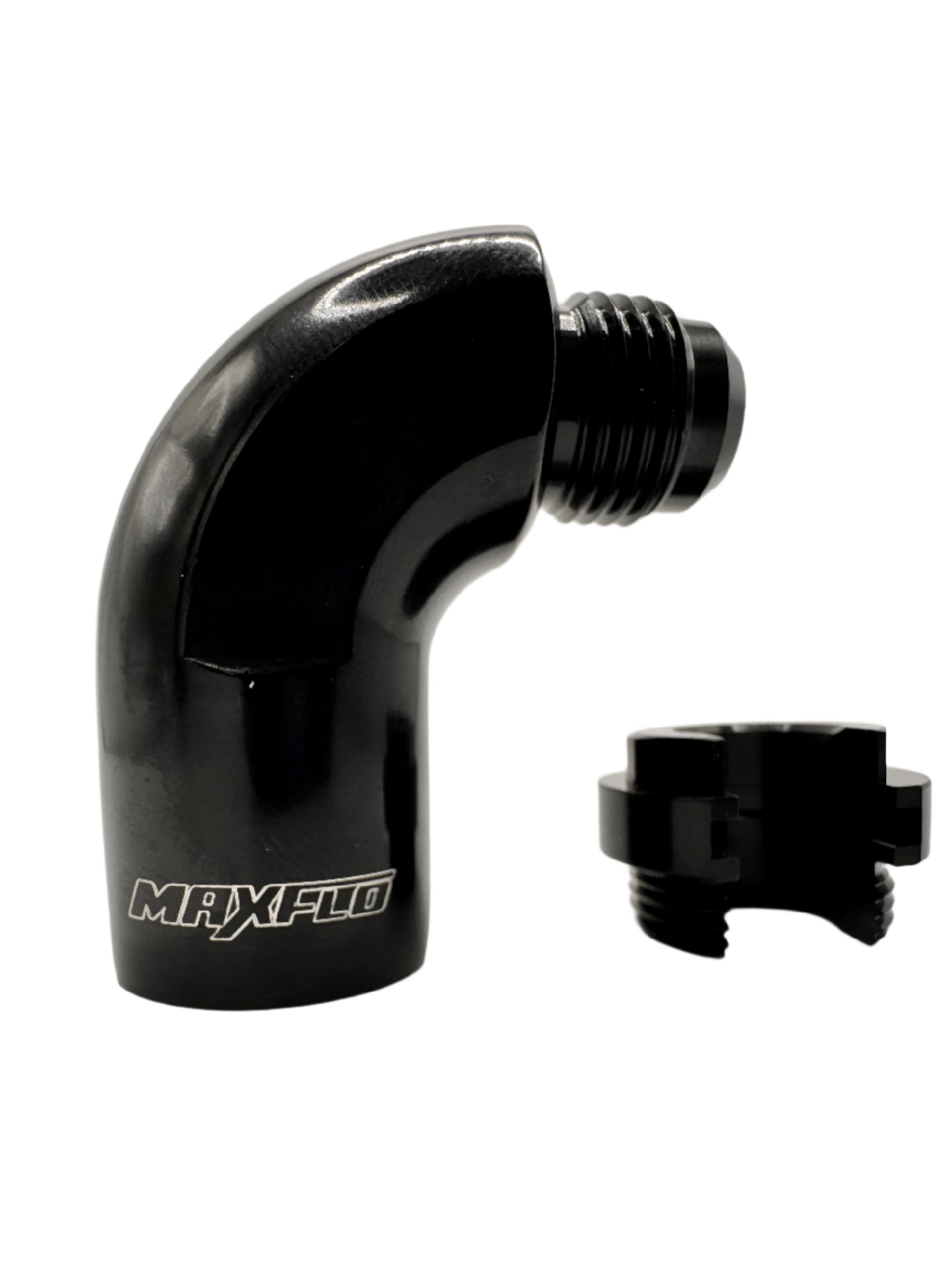 MaxFlo Motorsport - AN06 to 3/8 Hard Line 90 Degree Black 1 MaxFlo Motorsport - AN06 to 3/8 Hard Line 90 Degree Black