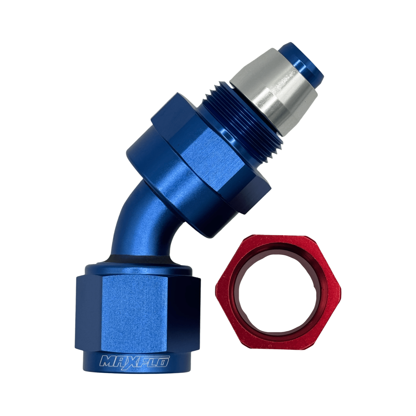 MaxFlo Motorsport - AN6 45 degree Swivel Blue/Red PTFE 2 MaxFlo Motorsport - AN6 45 degree Swivel Blue/Red PTFE - Image 2