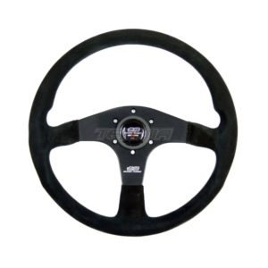 Mugen - III 350mm Racing Steering Wheel Black Suede Red Stitching