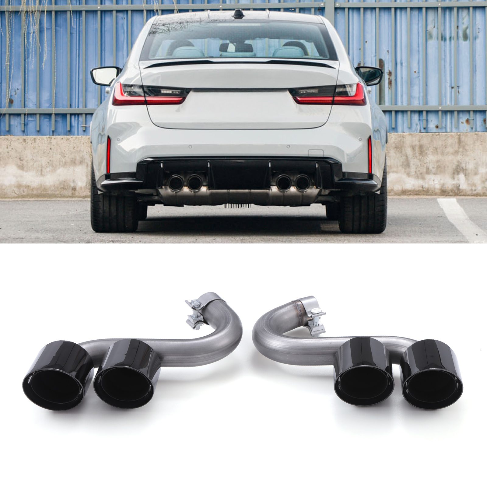 Gravity - M4 Style Exhaust Tailpipes Gloss Black - BMW 4-Series Series G22/G22/G26 G23 G22/G26 2019+ 1 Gravity - M4 Style Exhaust Tailpipes Gloss Black - BMW 4-Series Series G22/G22/G26 G23 G22/G26 2019+