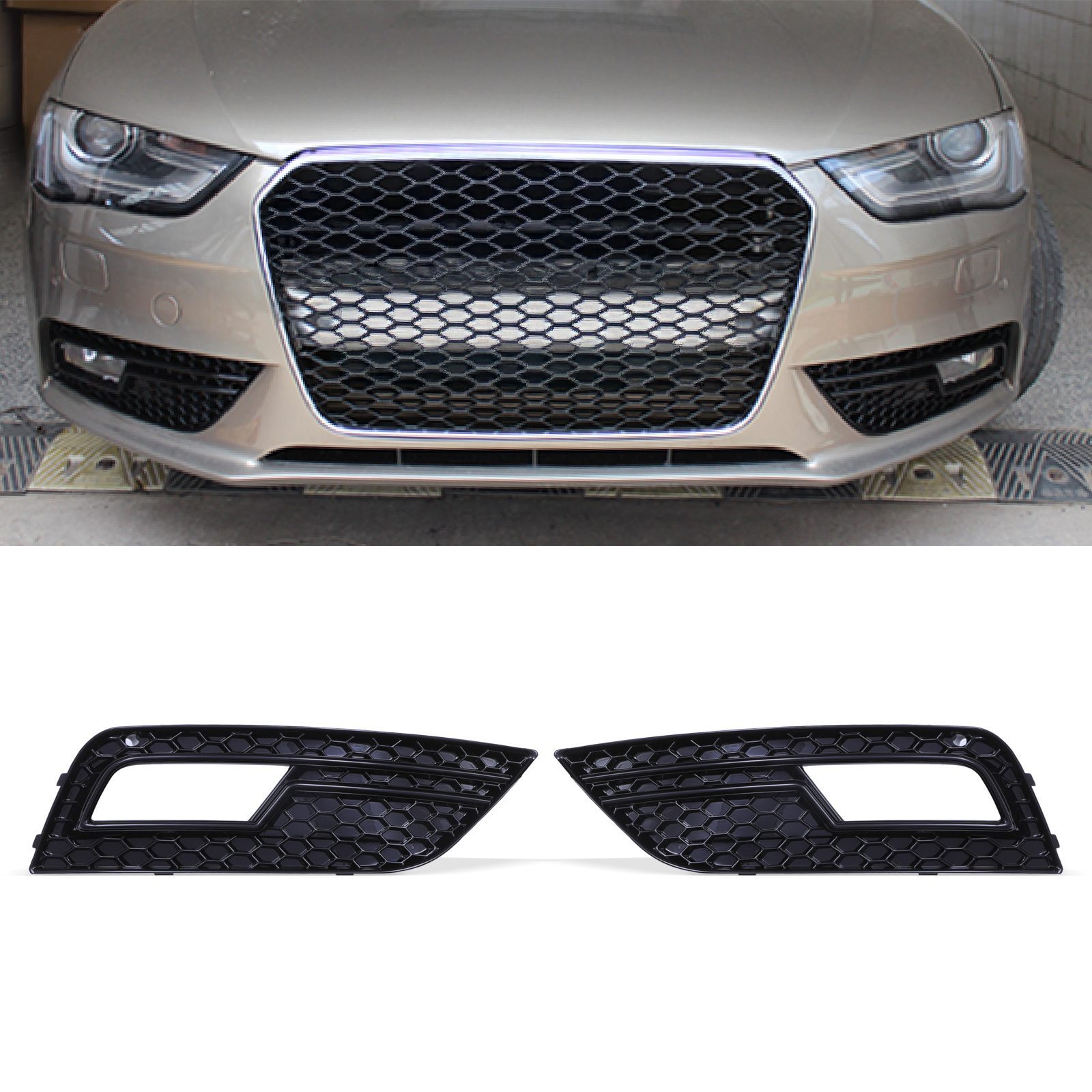 Front Rs4 Style Fog Light Surrounds Gloss Black - Audi A4 B8/B8.5.5 13-16 1 Front Rs4 Style Fog Light Surrounds Gloss Black - Audi A4 B8/B8.5.5 13-16