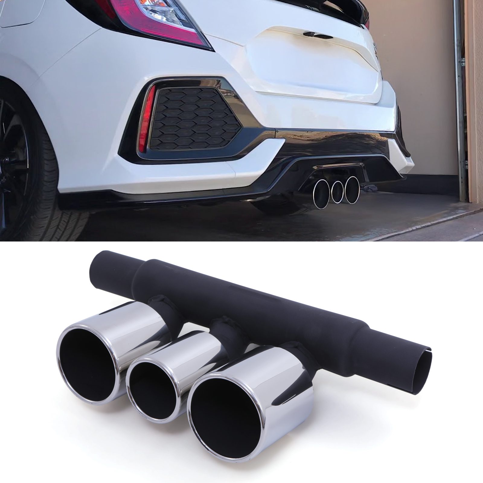 Type R Style Exhaust Conversion Chrome - Honda Civic Mk10 1.0T 1.8 Fk6 16-22 1 Type R Style Exhaust Conversion Chrome - Honda Civic Mk10 1.0T 1.8 Fk6 16-22