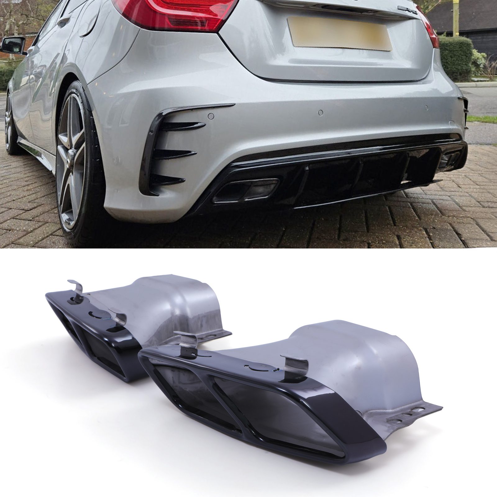 Rear Quad Tailpipes Gloss Black - Mercedes-Benz A45 Amg W176 13-18 1 Rear Quad Tailpipes Gloss Black - Mercedes-Benz A45 Amg W176 13-18