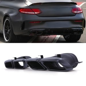 C63 Style Rear Quad Tailpipes Gloss Black - Mercedes-Benz C Class W205 17-23
