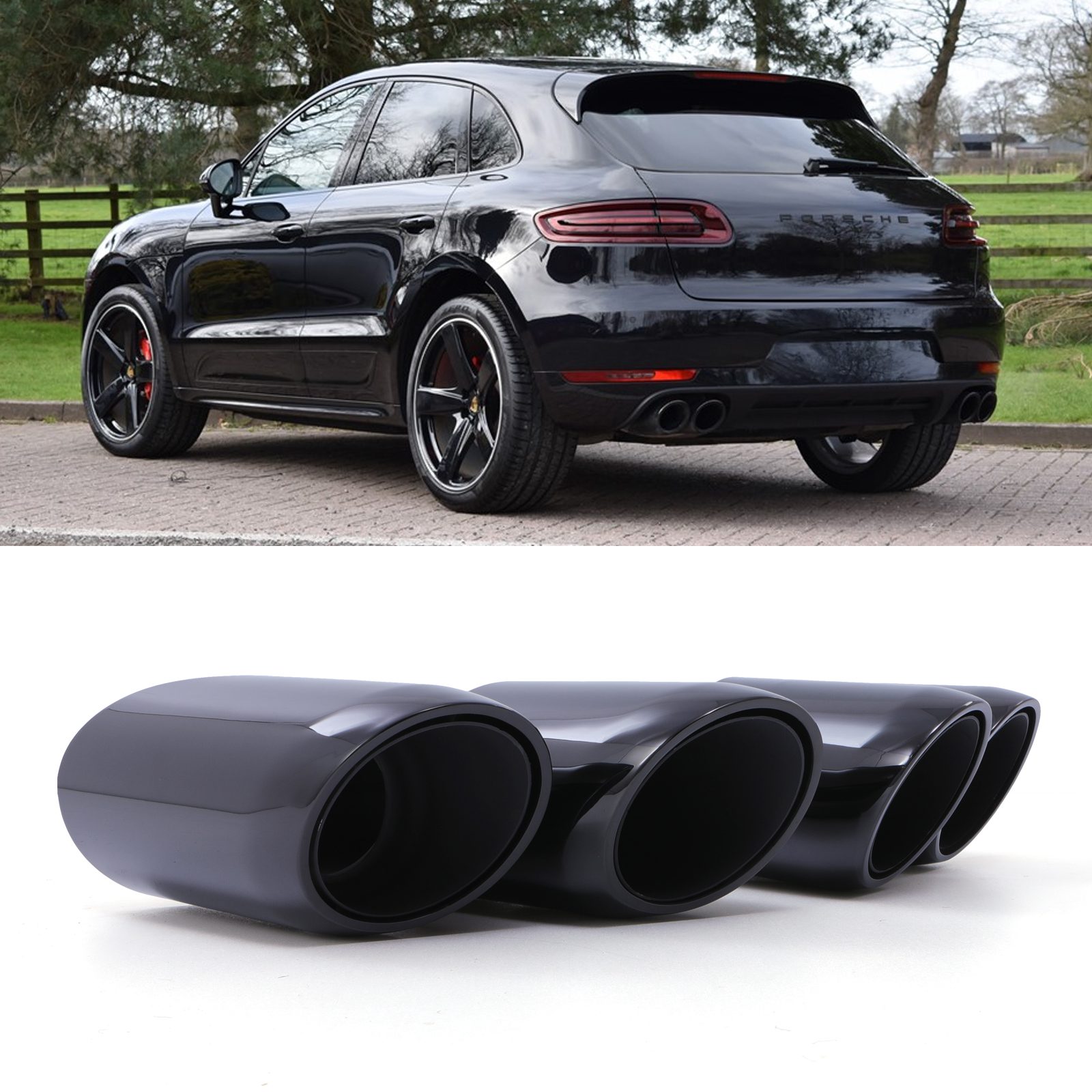 Rear Quad Tailpipes Gloss Black - Porsche Macan S MK1 2015-2018 1 Rear Quad Tailpipes Gloss Black - Porsche Macan S MK1 2015-2018