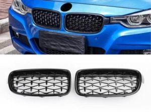 BMW 3 Series F30 Kidney Grilles - Gloss Black Diamond Design (2012-2018)