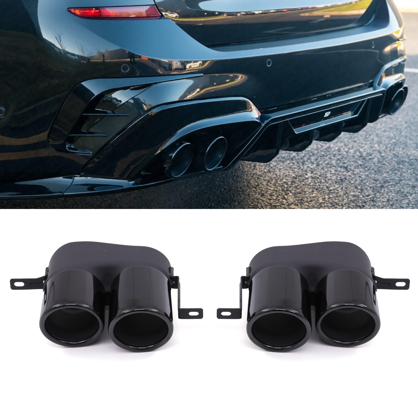 Gravity - Gloss Black Quad Exhaust Tips for BMW 3-Series Series G20 Lci 22+ 1 Gravity - Gloss Black Quad Exhaust Tips for BMW 3-Series Series G20 Lci 22+