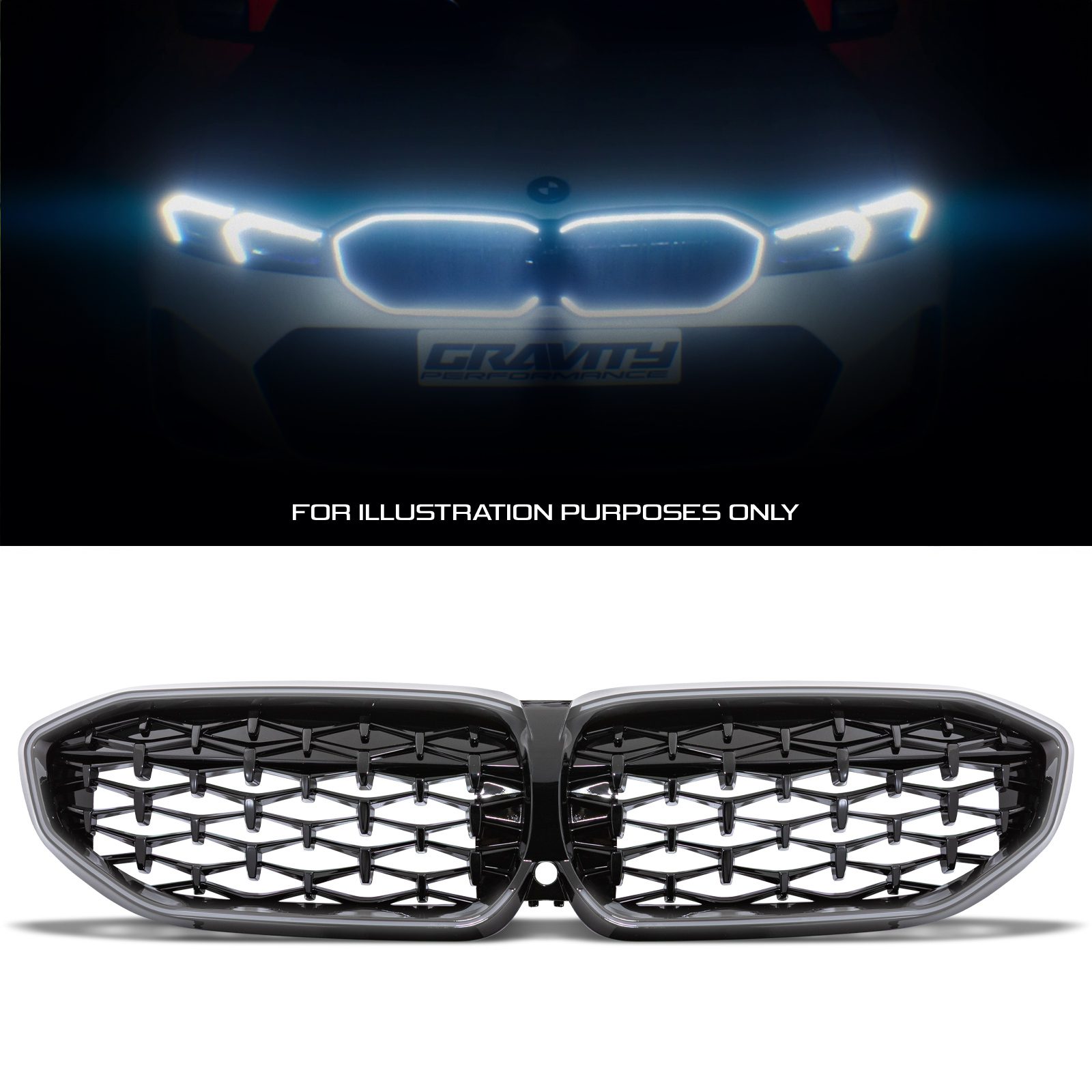 Diamond Style Gloss Black Led Front Grille - BMW 3-Series Series G20 2019-2022 1 Diamond Style Gloss Black Led Front Grille - BMW 3-Series Series G20 2019-2022