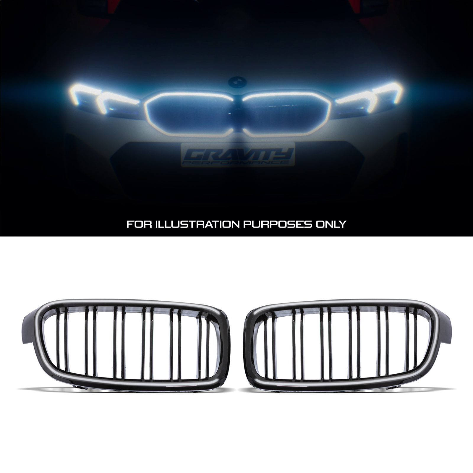Gloss Black Led Front Grille - BMW 3-Series Series F30 12-19 1 Gloss Black Led Front Grille - BMW 3-Series Series F30 12-19