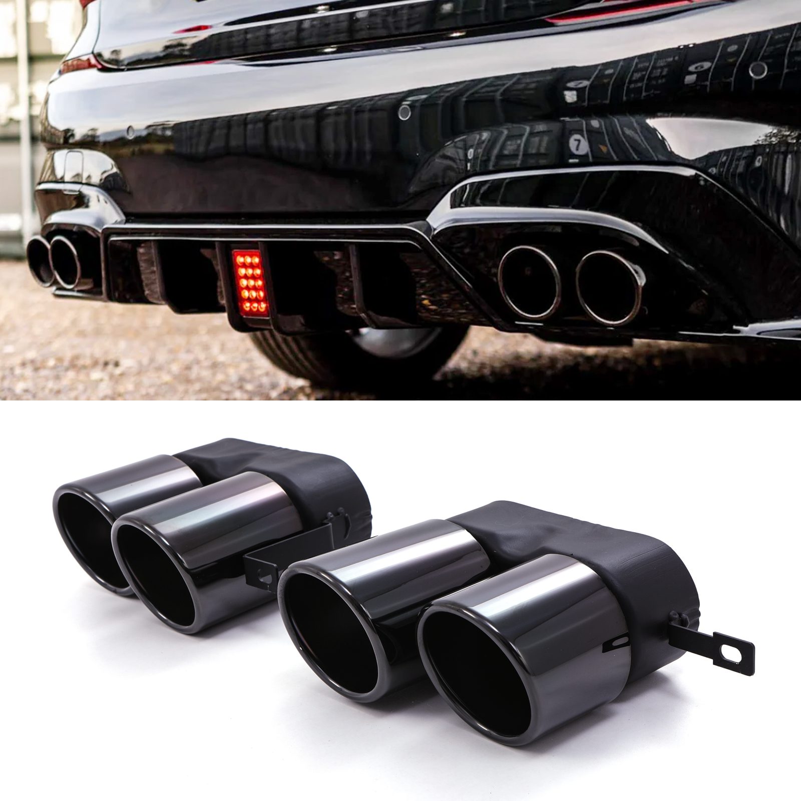 Quad Exhaust Tips Gloss Black - BMW 3-Series Series G20 G20 2019+ 1 Quad Exhaust Tips Gloss Black - BMW 3-Series Series G20 G20 2019+