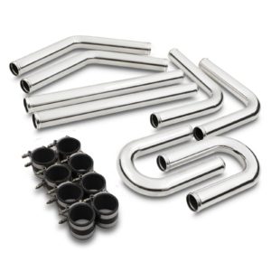 Gravity - Universal Polished Aluminium Intercooler 3" Hard Pipe Kit - Black Silicone