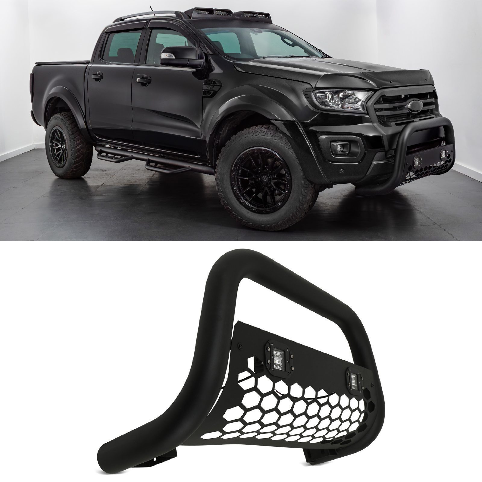 MACH 4x4 - Ford Ranger Matte Black Steel Bull Bar with Lights (T7 2015-2017) 1 MACH 4x4 - Ford Ranger Matte Black Steel Bull Bar with Lights (T7 2015-2017)