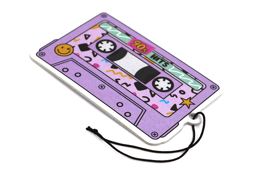 90s Hits Cassette Car Air Freshener – New Car Scent 3 90s Hits Cassette Car Air Freshener – angled view with hanging cord