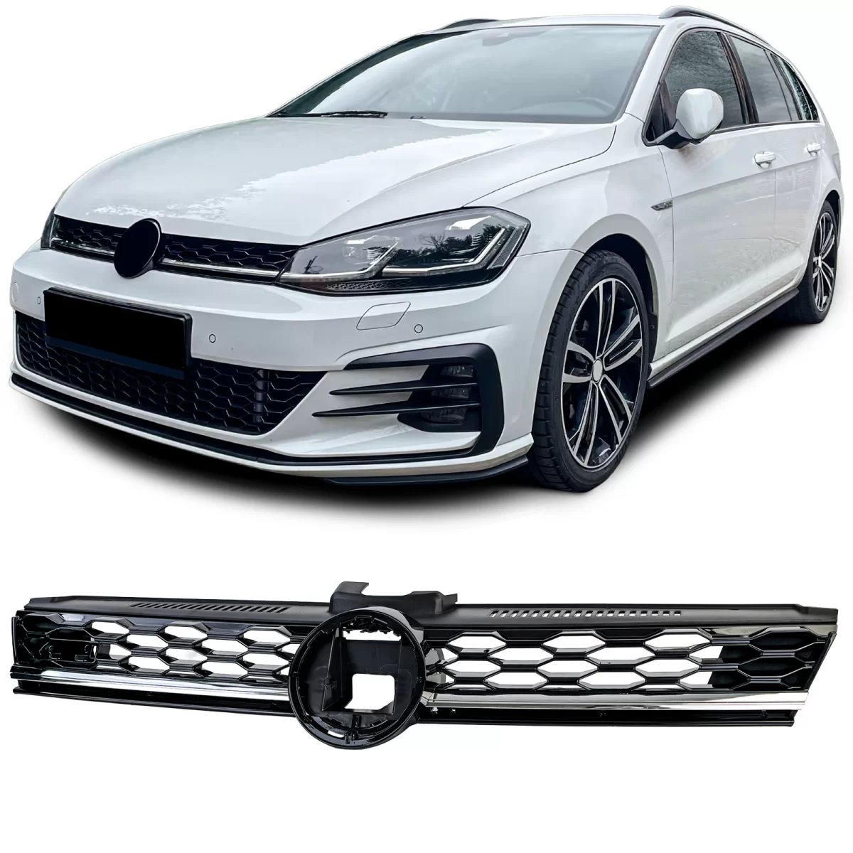 VW Golf Mk7 Facelift Honeycomb Grille Gloss Black with Chrome Trim (2017-2020) 1 VW Golf Mk7 Facelift Honeycomb Grille Gloss Black with Chrome Trim (2017-2020)